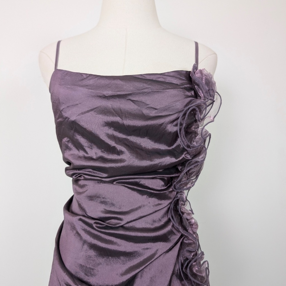 Vintage Purple Asymmetrical Ruffle Satin Dress - Picture 13 of 14